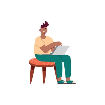 man seated using laptop vector