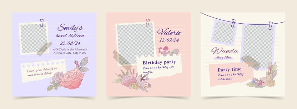 Floral Birthday Instagram Template vector
