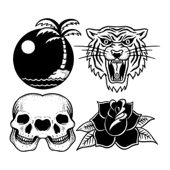 Collection set vintage Doodle Illustration hand drawn sketch for tattoo, stickers, etc vector