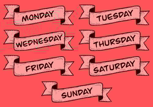 Red Days name of the week on ribbon hand drawn sketch for element design,stickers etc vector