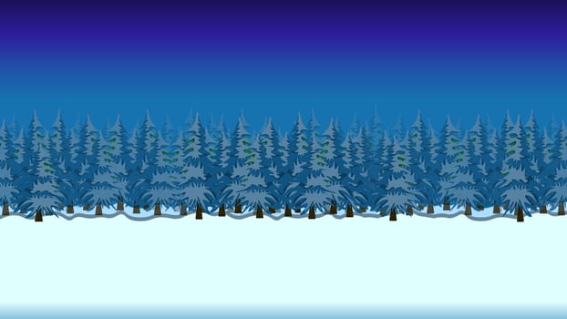 Winter fores glade with trees at night. Landscape with snow covered trees. Colorful vector illustration.