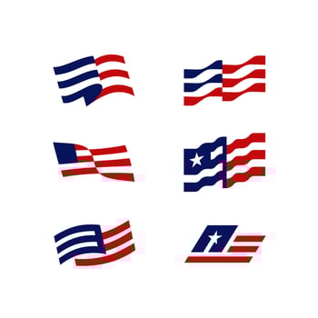 Set of American Flag. Icon. Print. Vector illustration.