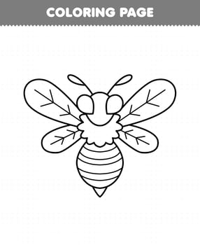 Education game for children coloring page of cute cartoon bee wasp line art printable bug worksheet vector