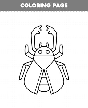 Education game for children coloring page of cute cartoon stag beetle line art printable bug worksheet vector