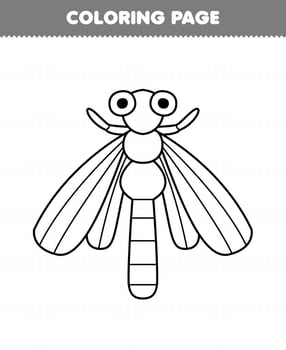Education game for children coloring page of cute cartoon dragonfly line art printable bug worksheet vector