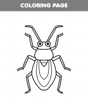 Education game for children coloring page of cute cartoon cockroach line art printable bug worksheet vector