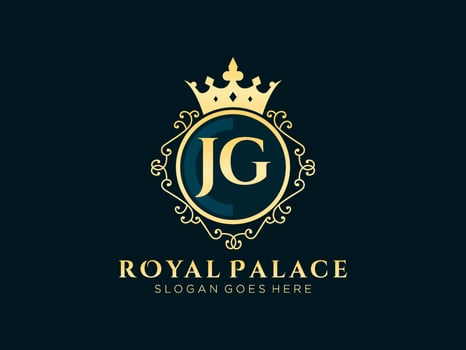 Letter JG Antique royal luxury victorian logo with ornamental frame. vector