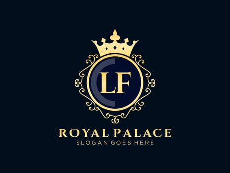 Letter LF Antique royal luxury victorian logo with ornamental frame. vector