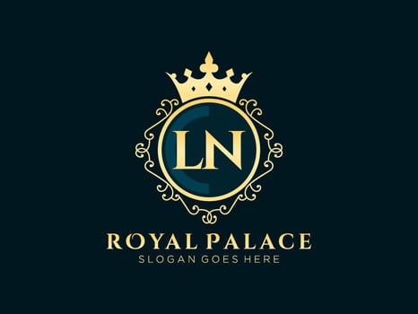 Letter LN Antique royal luxury victorian logo with ornamental frame. vector