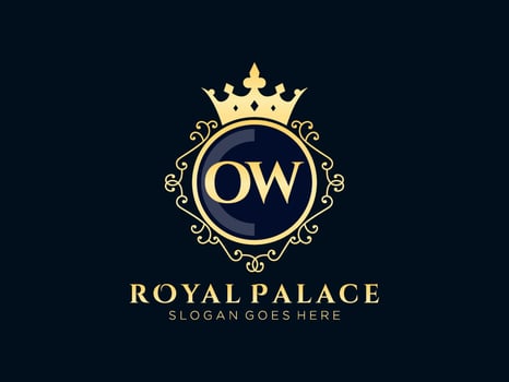 Letter OW Antique royal luxury victorian logo with ornamental frame. vector