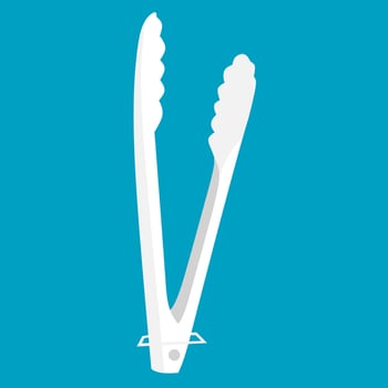 Vector illustration of fried tongs on a blue background. Great for cookware logos, kitchen utensils, oily food utensils.