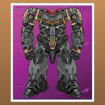 Dark mecha robot builded by head arm body leg weapon illustration premium vector
