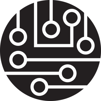 Abstract circle logo and circuit board illustration in trendy and minimal style png