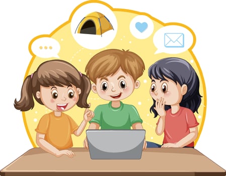 Children browsing internet on laptop vector