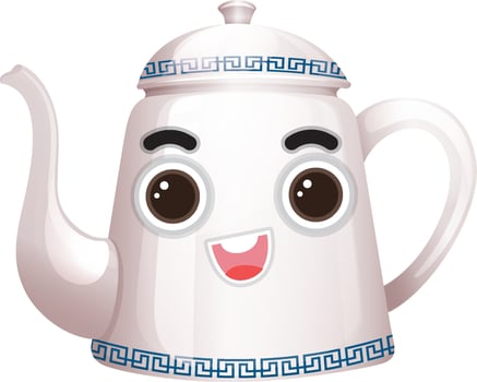 A white kettle cartoon character vector