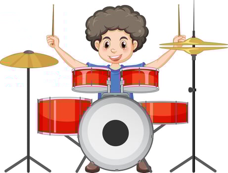 A boy playing drum musical instrument vector