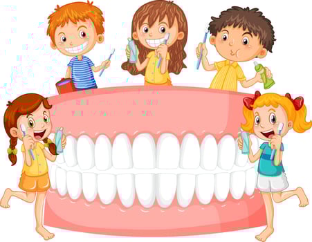 Group of children cleaning teeth vector