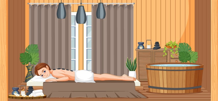 Woman gets body massage spa vector