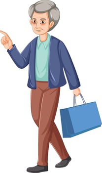A male senior cartoon character carry shopping bag vector