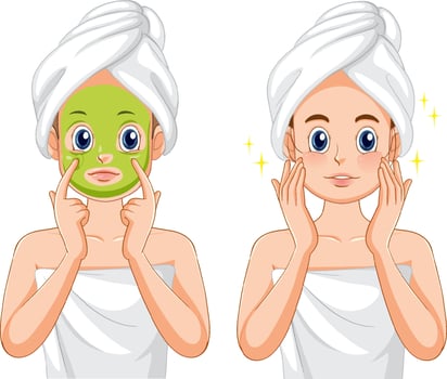 Spa girl applying facial mask vector
