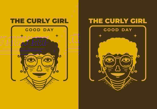 Vintage art illustration of a curly girl face wearing big round glasses vector