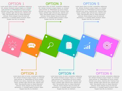 Vector illustration of Presentation business infographic template with colorful square 6 options.