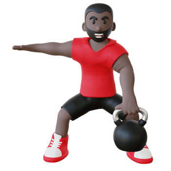 3d illustration of a guy doing exercise with kettlebell png