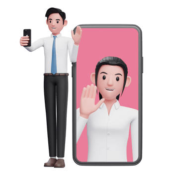 businessman in white shirt making a video call with colleagues, 3d illustration of businessman using phone png