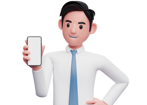 portrait of a businessman in white shirt holding and looking phone with left hand on waist, 3d illustration of businessman using phone png