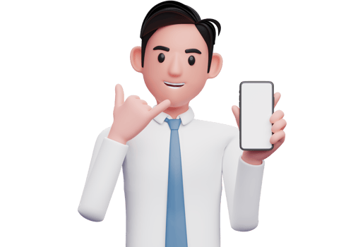 businessman in white shirt doing call me gesture and holding phone, 3d illustration of businessman using phone png