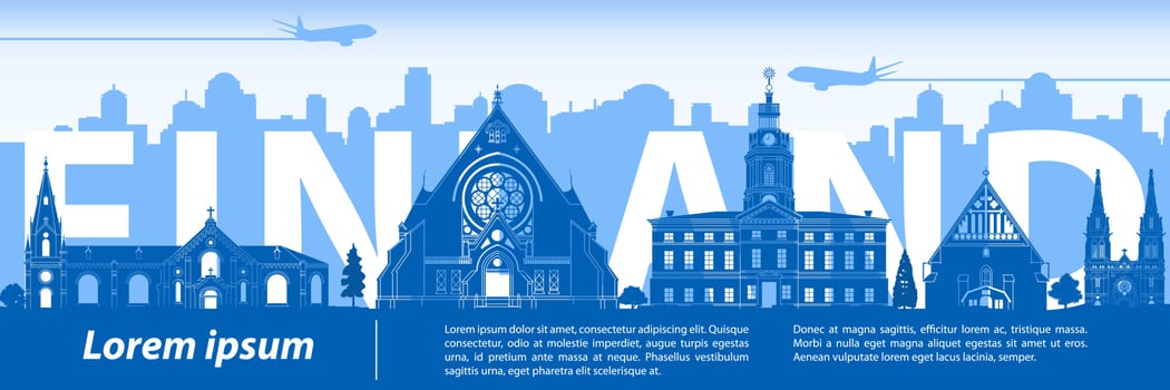 Finland famous landmarks by silhouette style vector