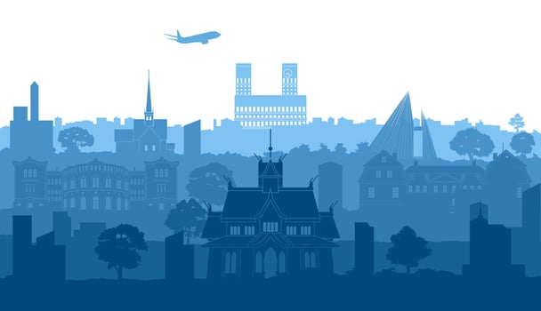 Norway famous landmarks by silhouette style vector