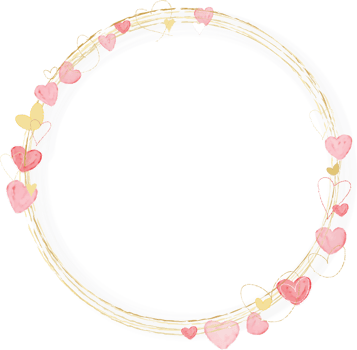 pink and golden watercolor hearts wreath frame png