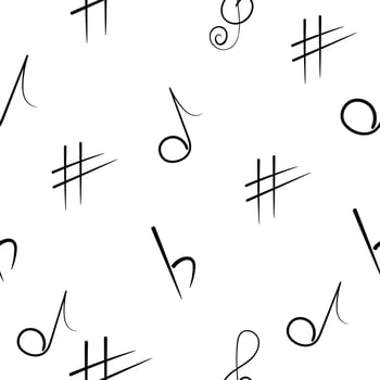 Seamless pattern of musical signs hand drawing. vector