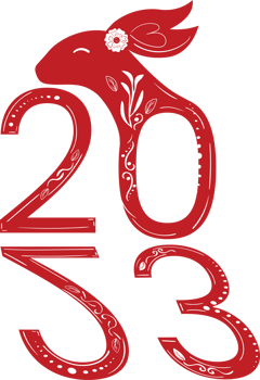 Chinese 2023 New Year Zodiac Red Rabbit with White Floral Ornament png