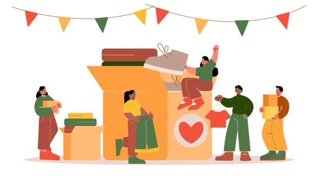 People donate clothes for charity or swap vector