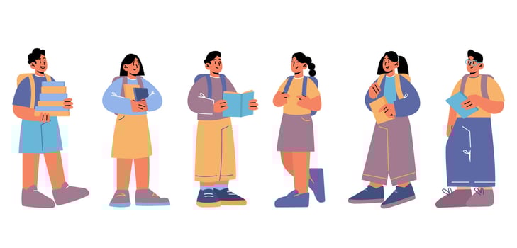 Back to school, kid students with backpacks, books vector
