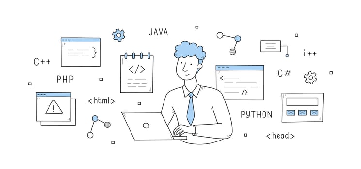 Programmer develop code doodle concept, developer vector