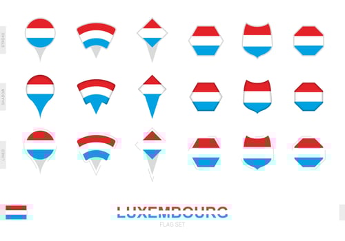Collection of the Luxembourg flag in different shapes and with three different effects. vector