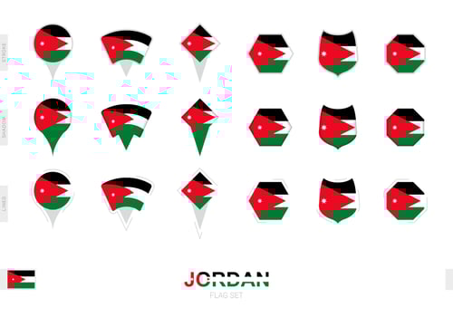 Collection of the Jordan flag in different shapes and with three different effects. vector