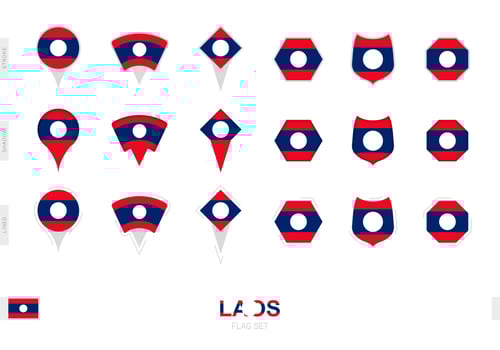 Collection of the Laos flag in different shapes and with three different effects. vector
