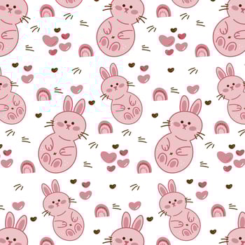 Rabbit pattern. Seamless pattern with cute bunny, hearts and rainbow. vector