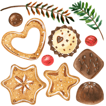 Sweet Christmas bundle with ginger cookies and candies png