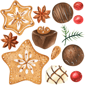 Sweet Christmas bundle with ginger cookies and chocolate png