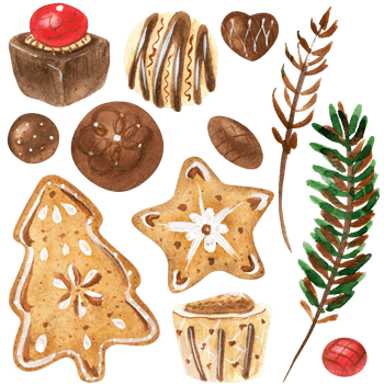 Sweet Christmas bundle with ginger cookies and candies png