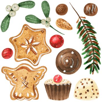 Sweet Christmas bundle with ginger cookies and candies png