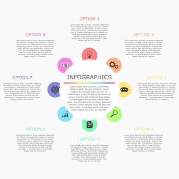 Vector illustration of Presentation business infographic template with colorful 8 options.