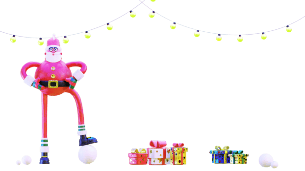 Santa Claus and gift boxes. Christmas lights in the evening png