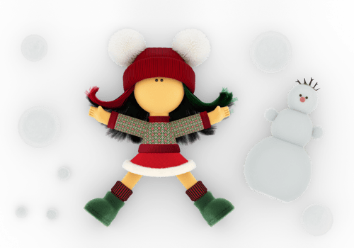 Snowman and rag doll in a knitted Christmas sweater like a snow angel png