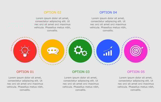 Vector illustration of Presentation business infographic template with colorful 5 options.